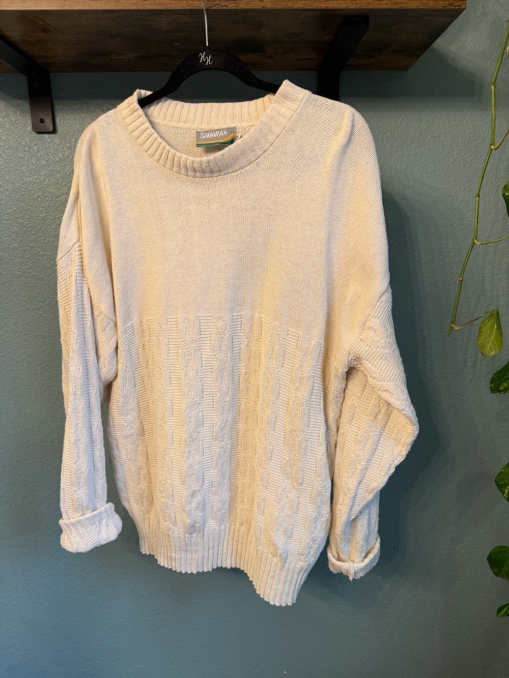 Vintage Cable Knit Fisherman Sweater Cream Chunky Cottagecore Grandpa Sweater